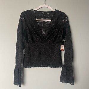 Guess Black V Neck Lace Top